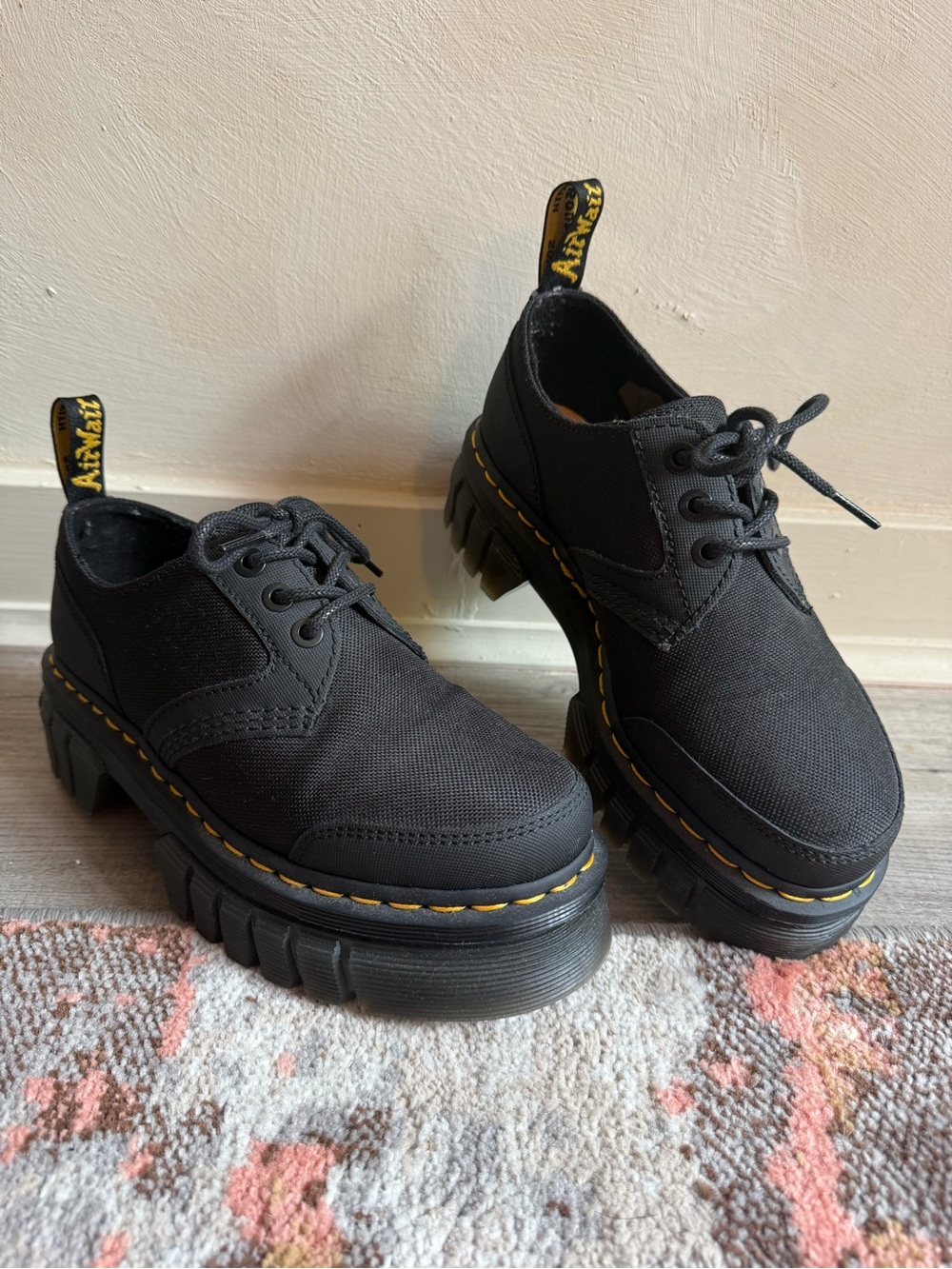 Dr. Martens Audrick Black Platform with Yellow Stitching